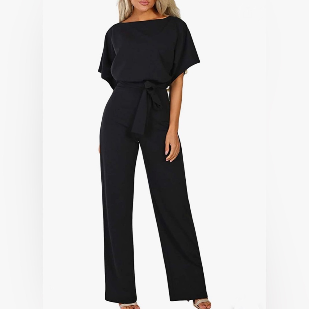 🆕 Short Sleeve Belted Wide Leg Pant Romper Jumpsuits